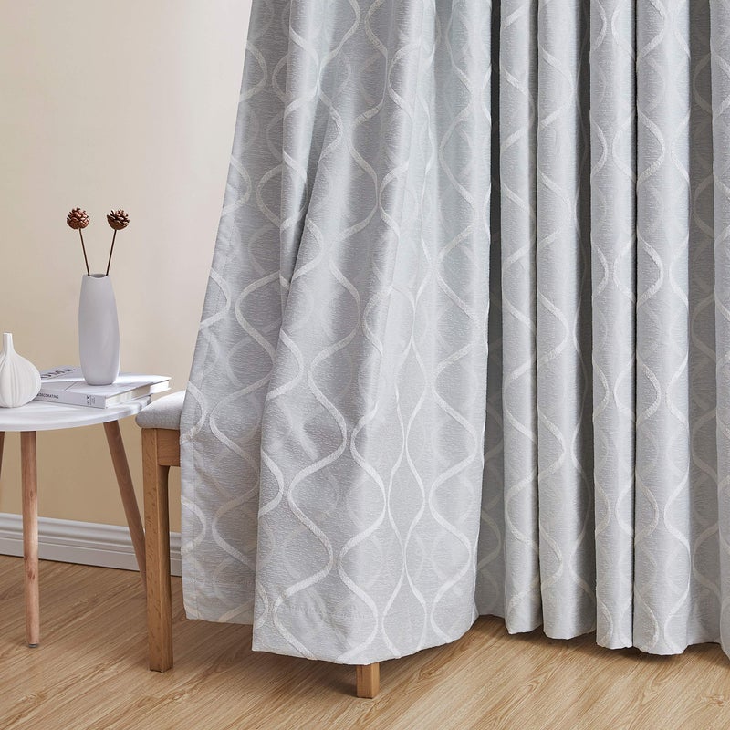 HLC.ME Versailles Lattice Flocked 100% Complete Blackout Thermal Insulated Window Curtain Grommet Panels - Energy Savings & Soundproof, For Living Room & Bedroom, Set of 2 (50 x 84 inches Long, White) - Image 5